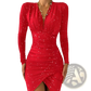 Ruched Long Sleeve Slim Print Bodycon Dress