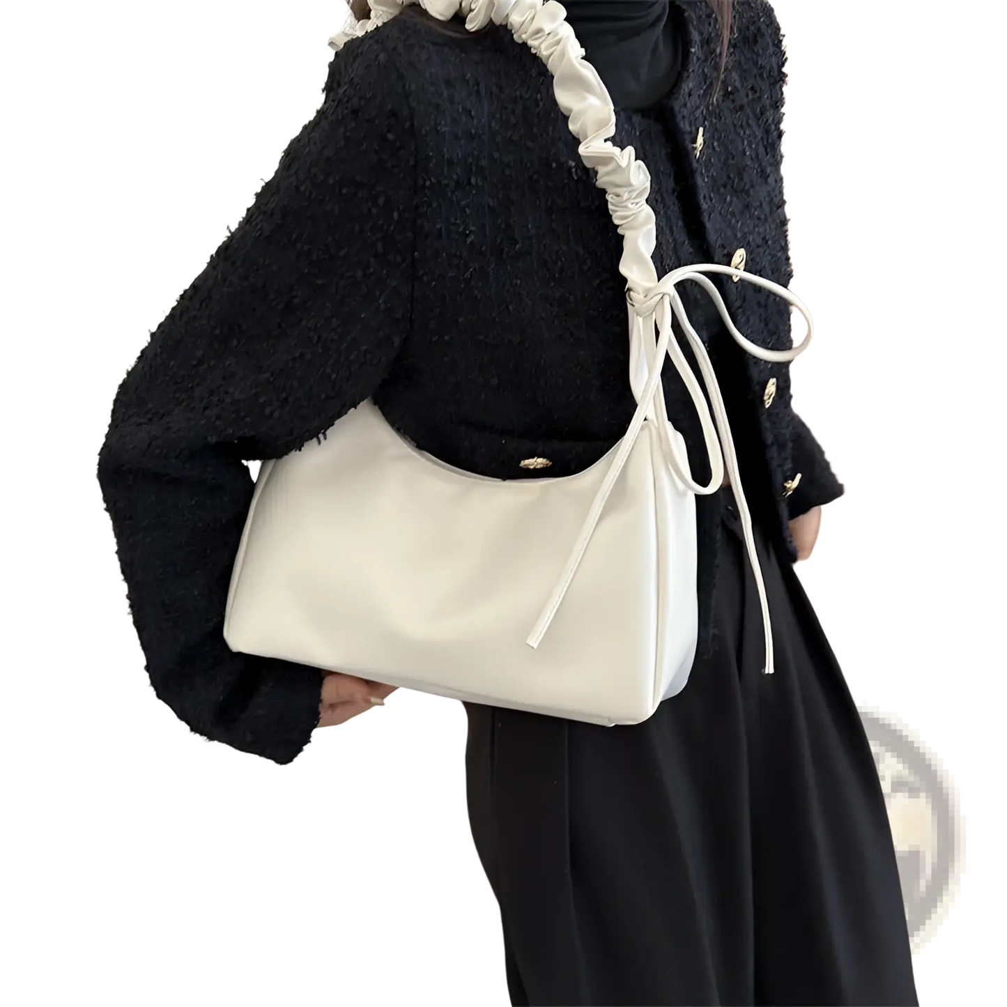 Ruched Shoulder Bag Patent Leather Handbag