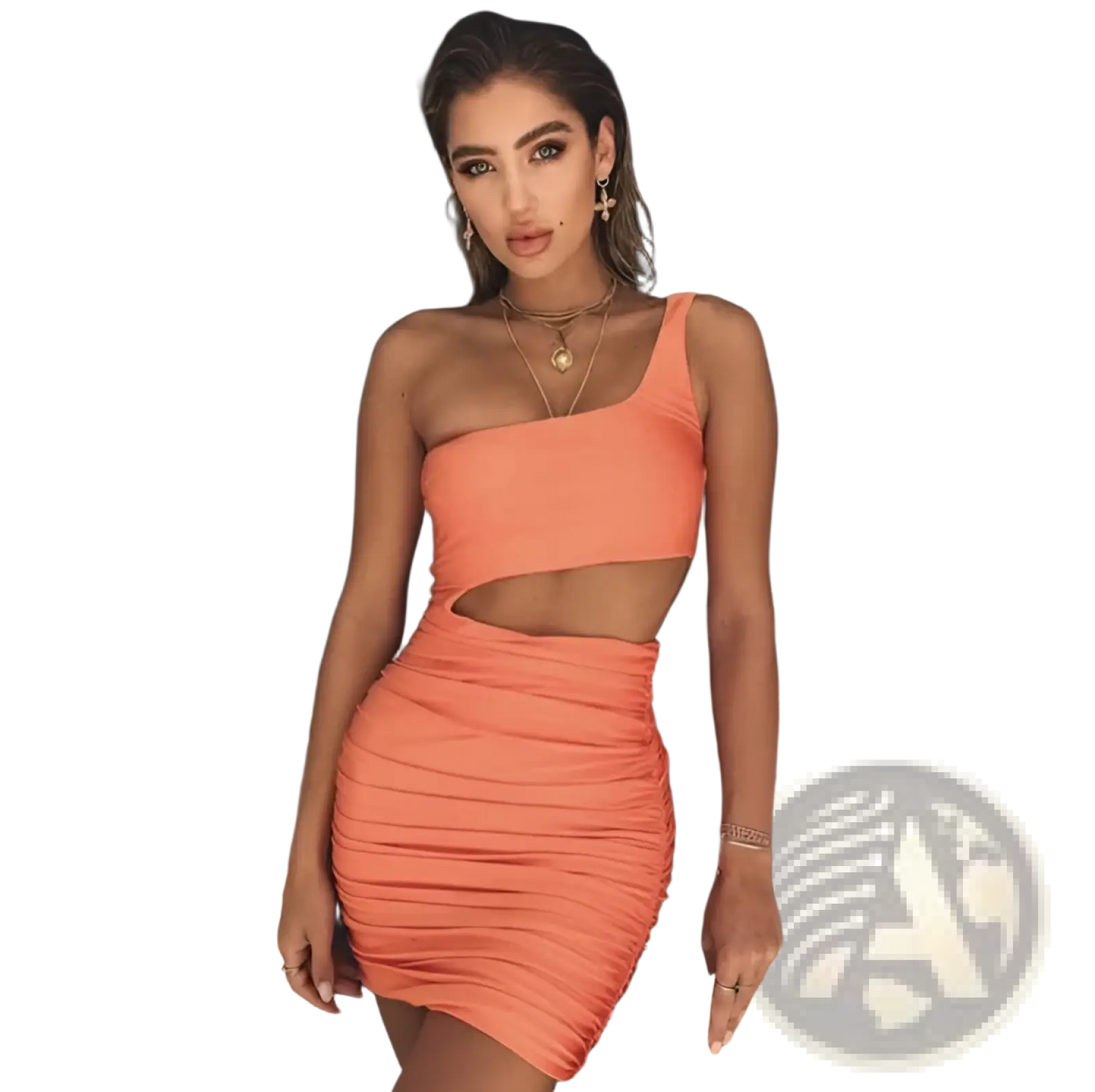 Ruched one Shoulder Midriff Cutout Bodycon Mini Dress