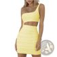Ruched one Shoulder Midriff Cutout Bodycon Mini Dress