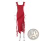 Ruffle Strap Backless High Split Evening Dress