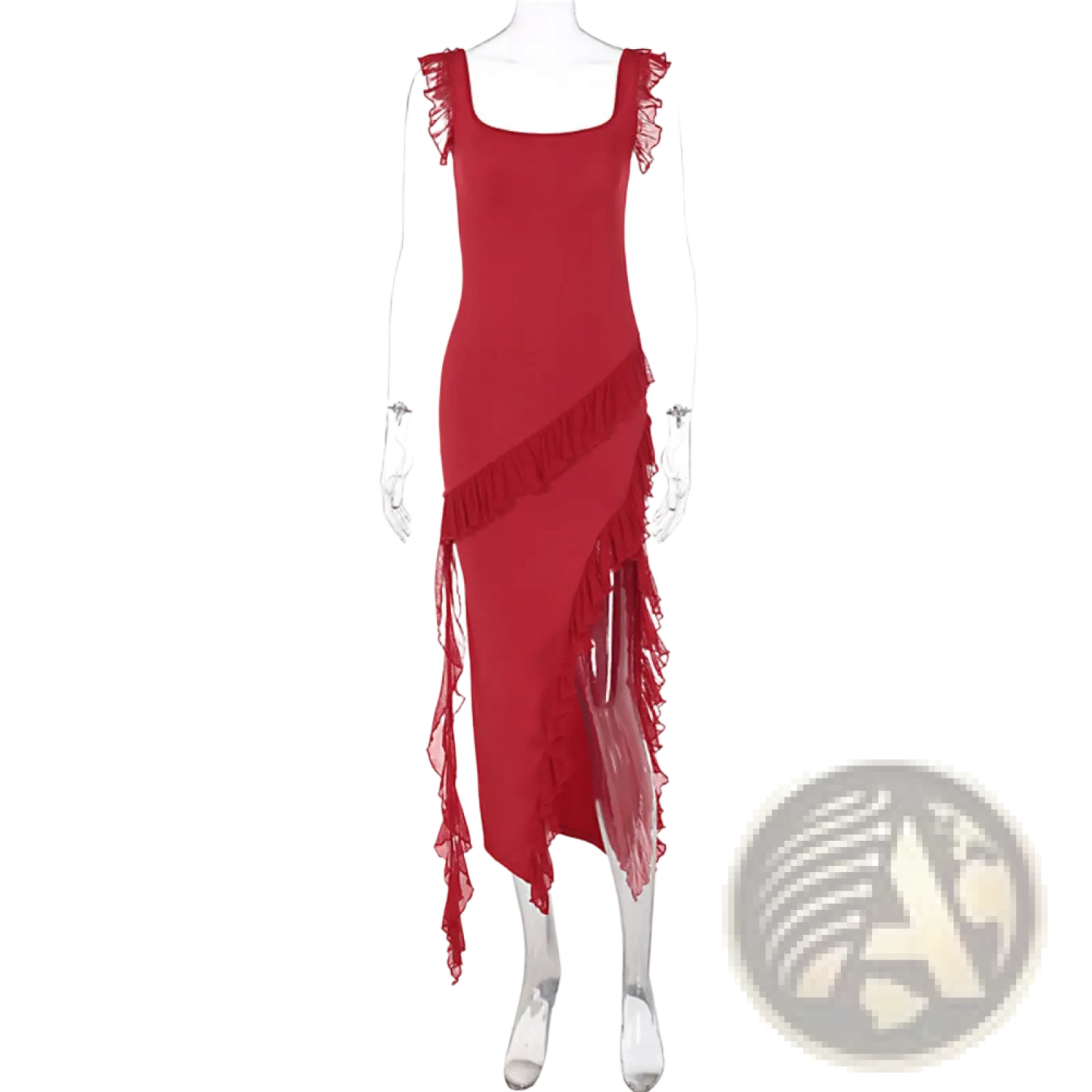 Ruffle Strap Backless High Split Evening Dress