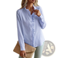 Ruffle Trim Textured Long Sleeve Button Up Blouse