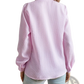 Ruffle Trim Textured Long Sleeve Button Up Blouse