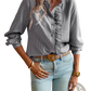 Ruffle Trim Textured Long Sleeve Button Up Blouse