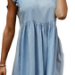 Ruffled Denim Sleeveless Dress with Gathered Waist
