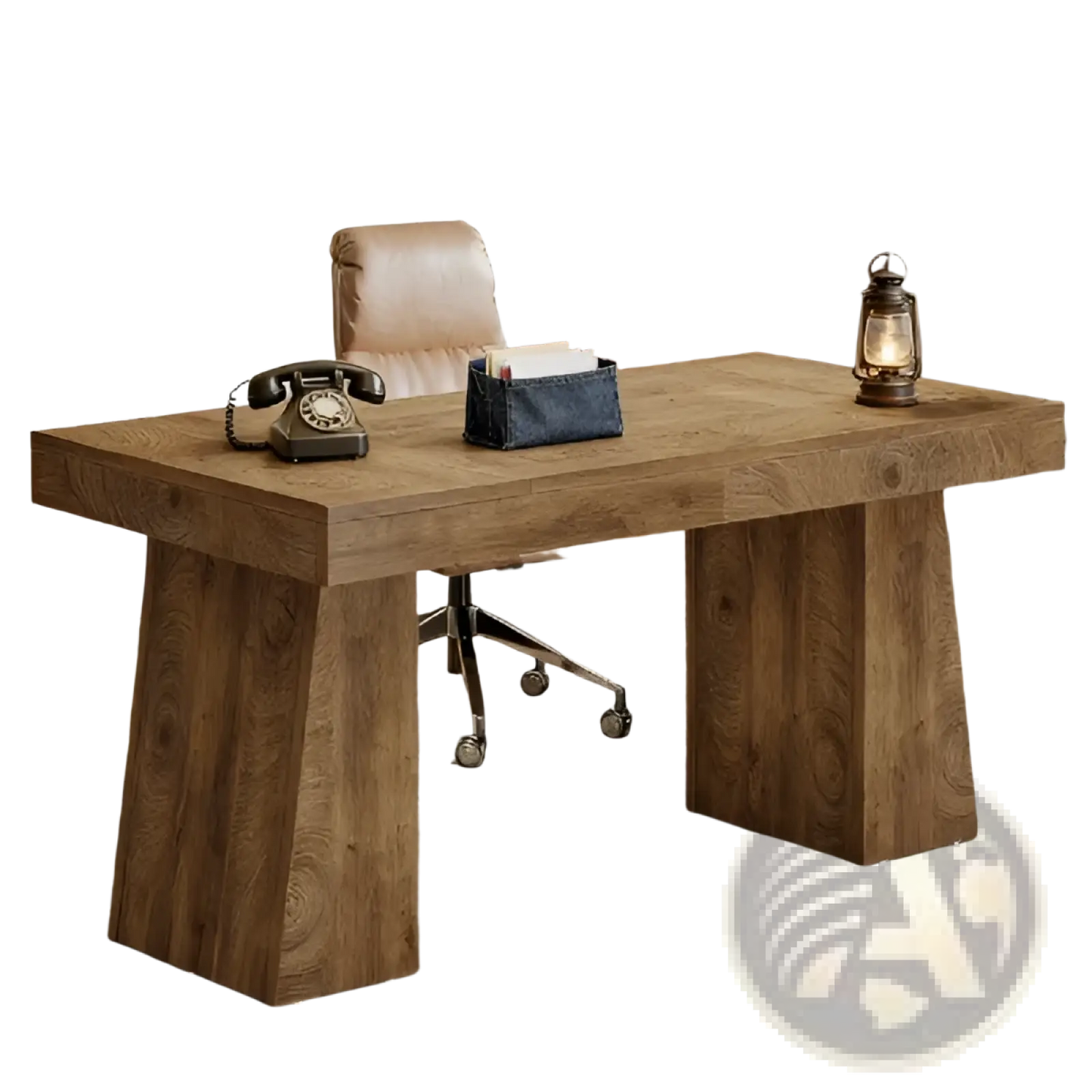Rustic Wooden Desk with Natural Finish and Sturdy Legs