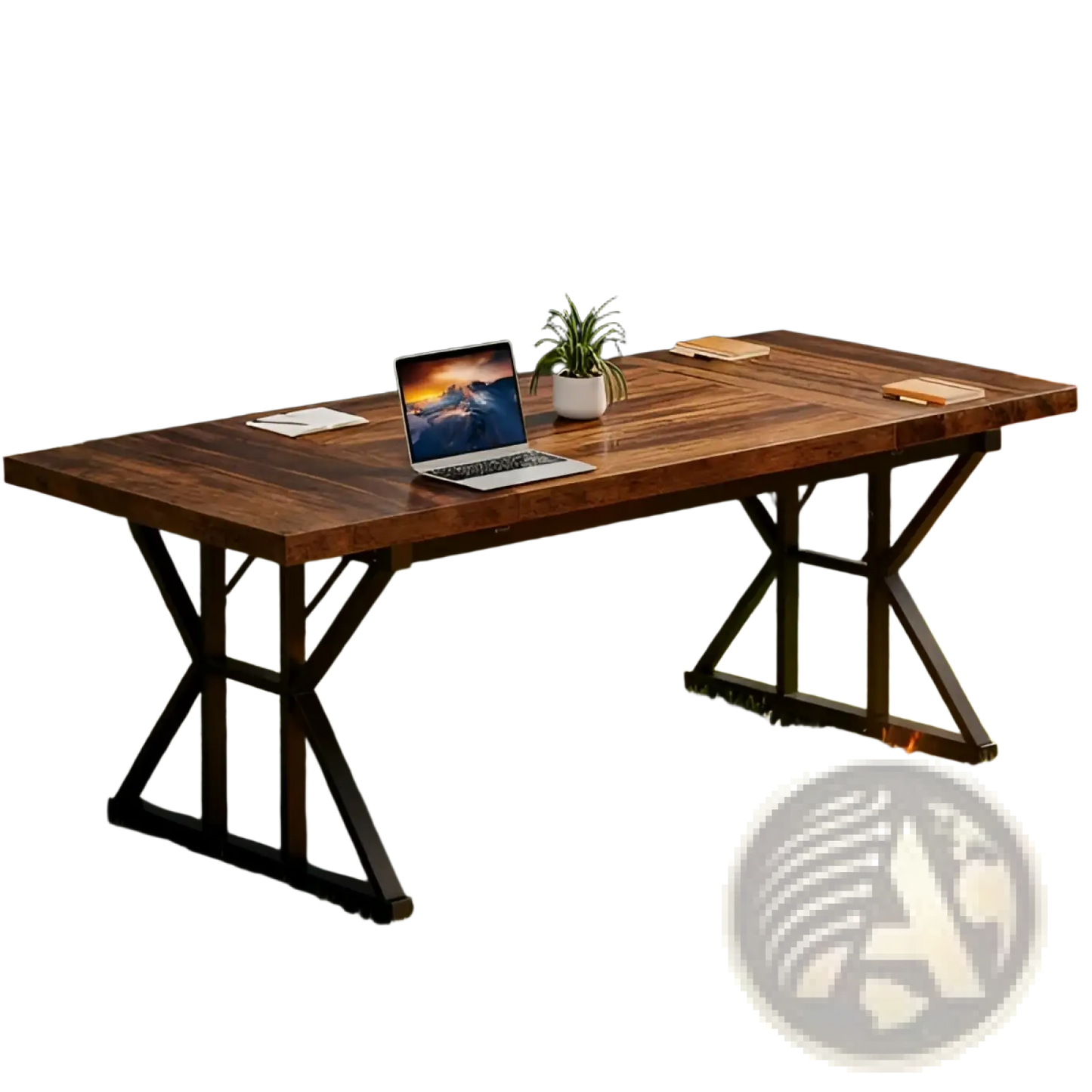 Rustic Wooden Office Desk with Black Metal x Legs