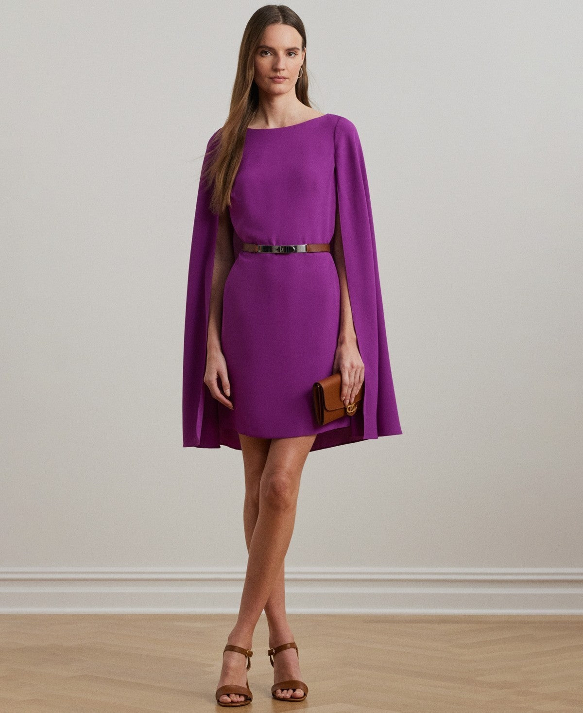 Lauren Ralph Lauren Womens Purple Georgette Cape Cocktail Dress Size 6