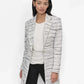 DKNY Women's Tweed Notch Collar One Button Long Blazer Ivory Black Long Sleeve
