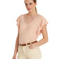 Linen-blend Jersey Flutter-sleeve T-shirt In Pale Pink, Medium