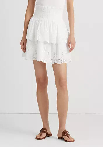 Lauren Ralph Lauren Womens Eyelet-Embroidered Cot White 8