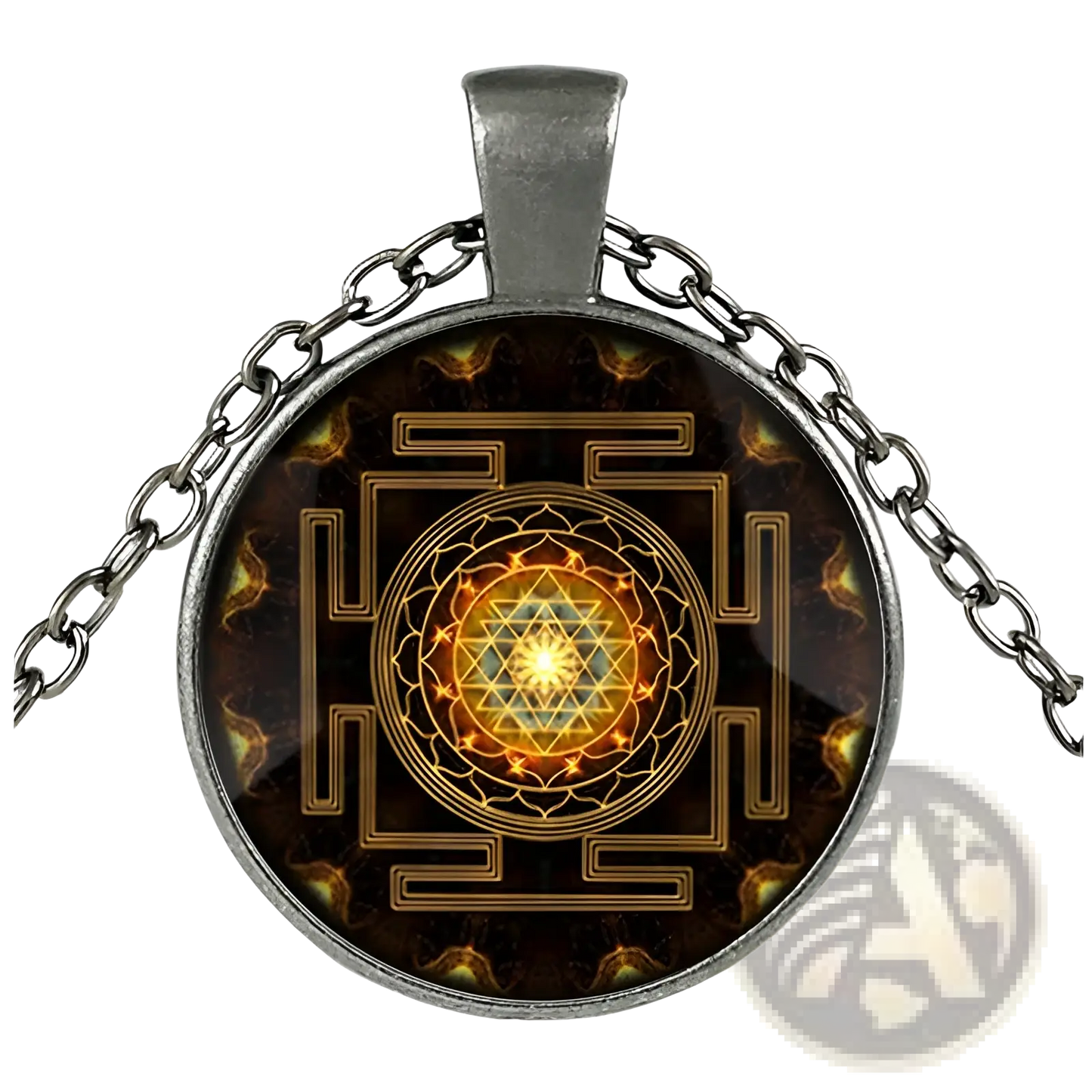 Sacred Sri Yantra Glass Cabochon Pendant Necklace