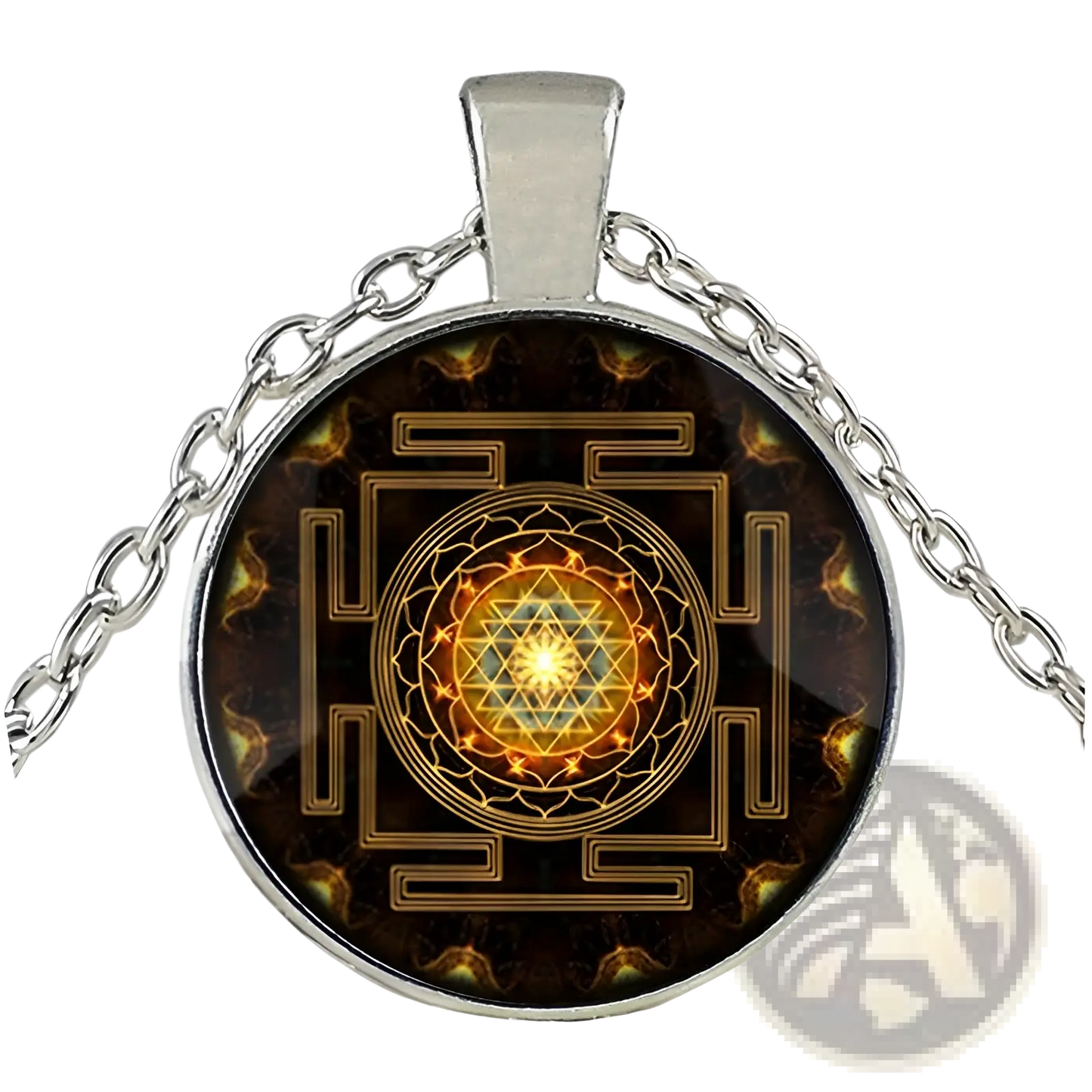 Sacred Sri Yantra Glass Cabochon Pendant Necklace