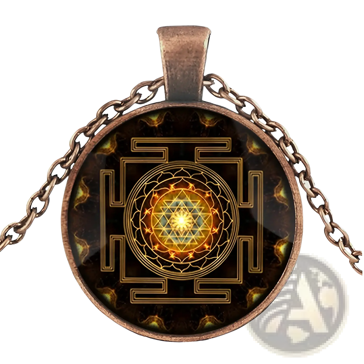Sacred Sri Yantra Glass Cabochon Pendant Necklace