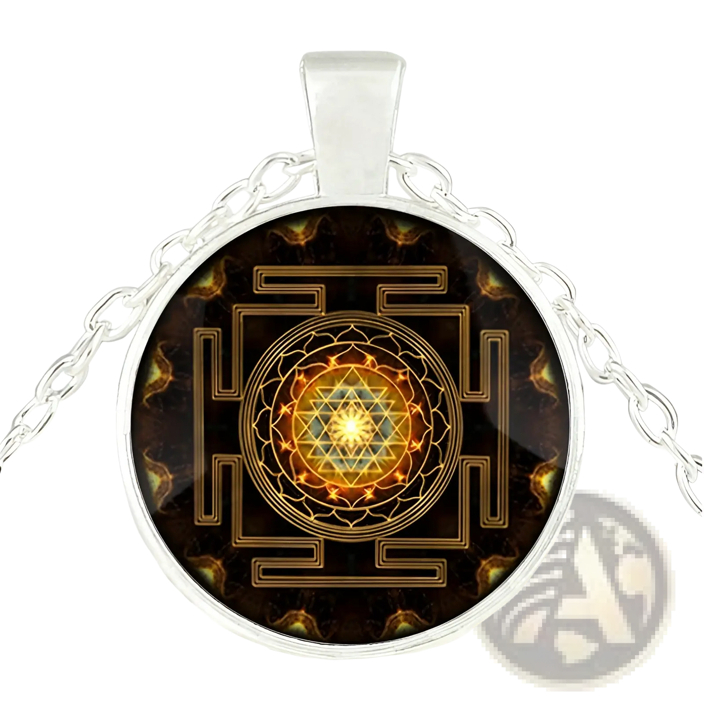 Sacred Sri Yantra Glass Cabochon Pendant Necklace