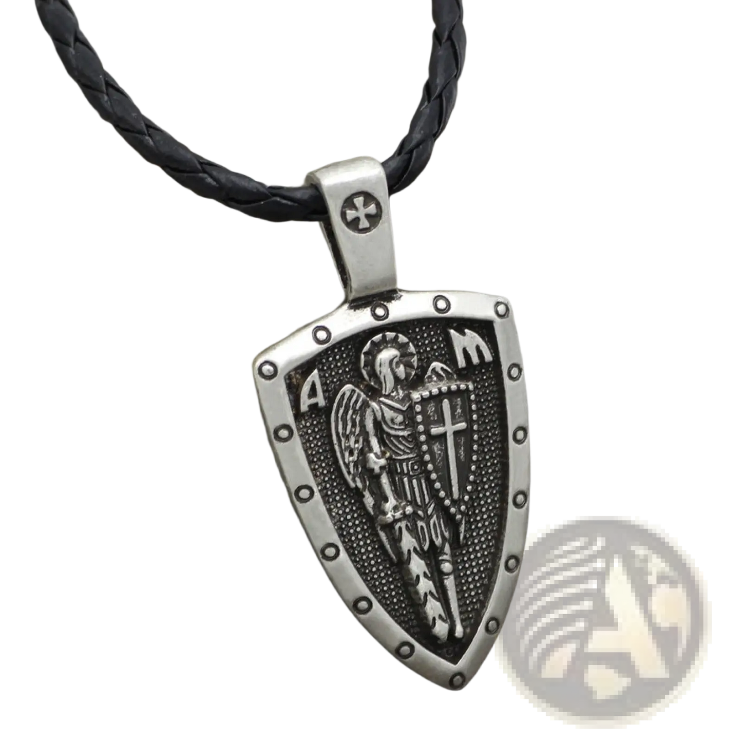 Saint Michael Archangel Shield Pendant on Braided Cord Necklace