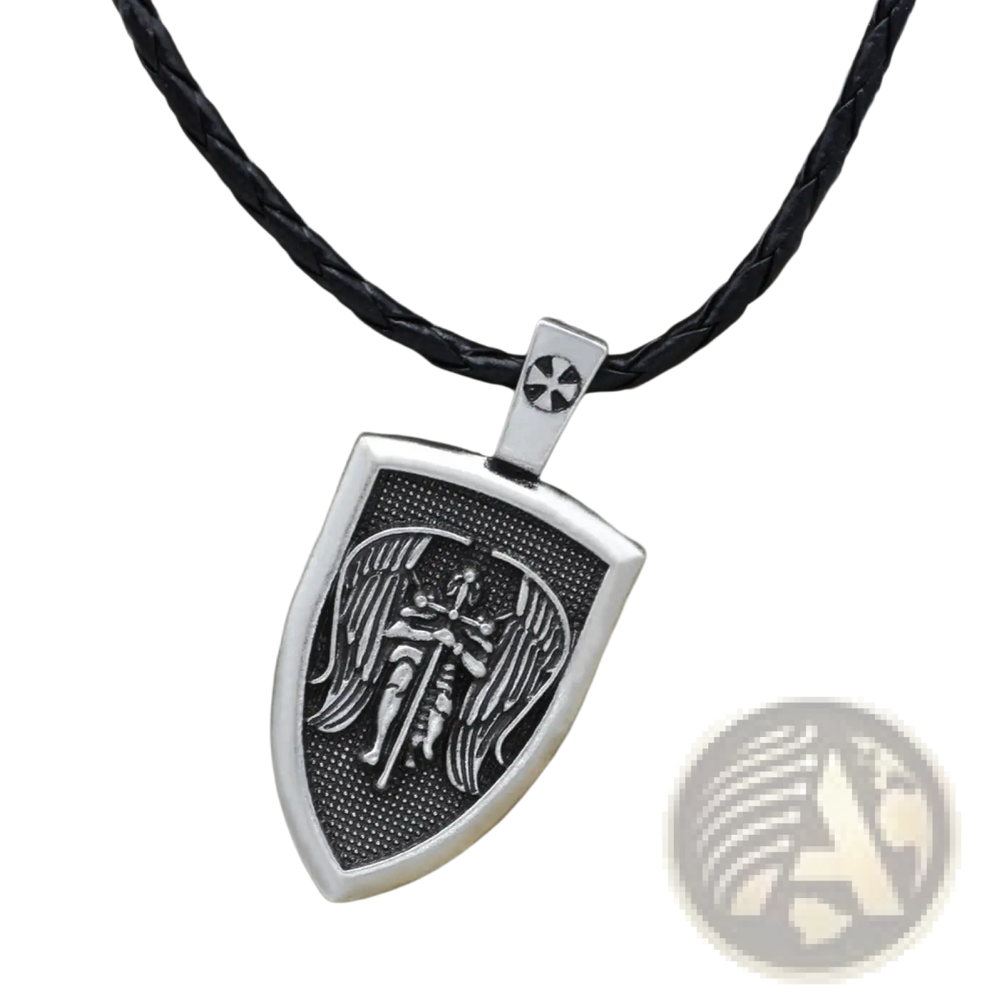 Saint Michael Archangel Shield Pendant on Braided Cord Necklace