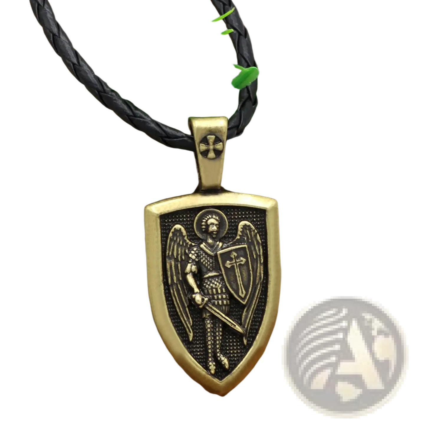 Saint Michael Archangel Shield Pendant on Braided Cord Necklace