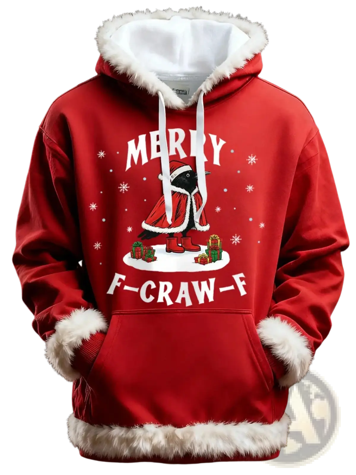 Santa Holiday Faux Fur Trim Christmas Hoodie with Pockets