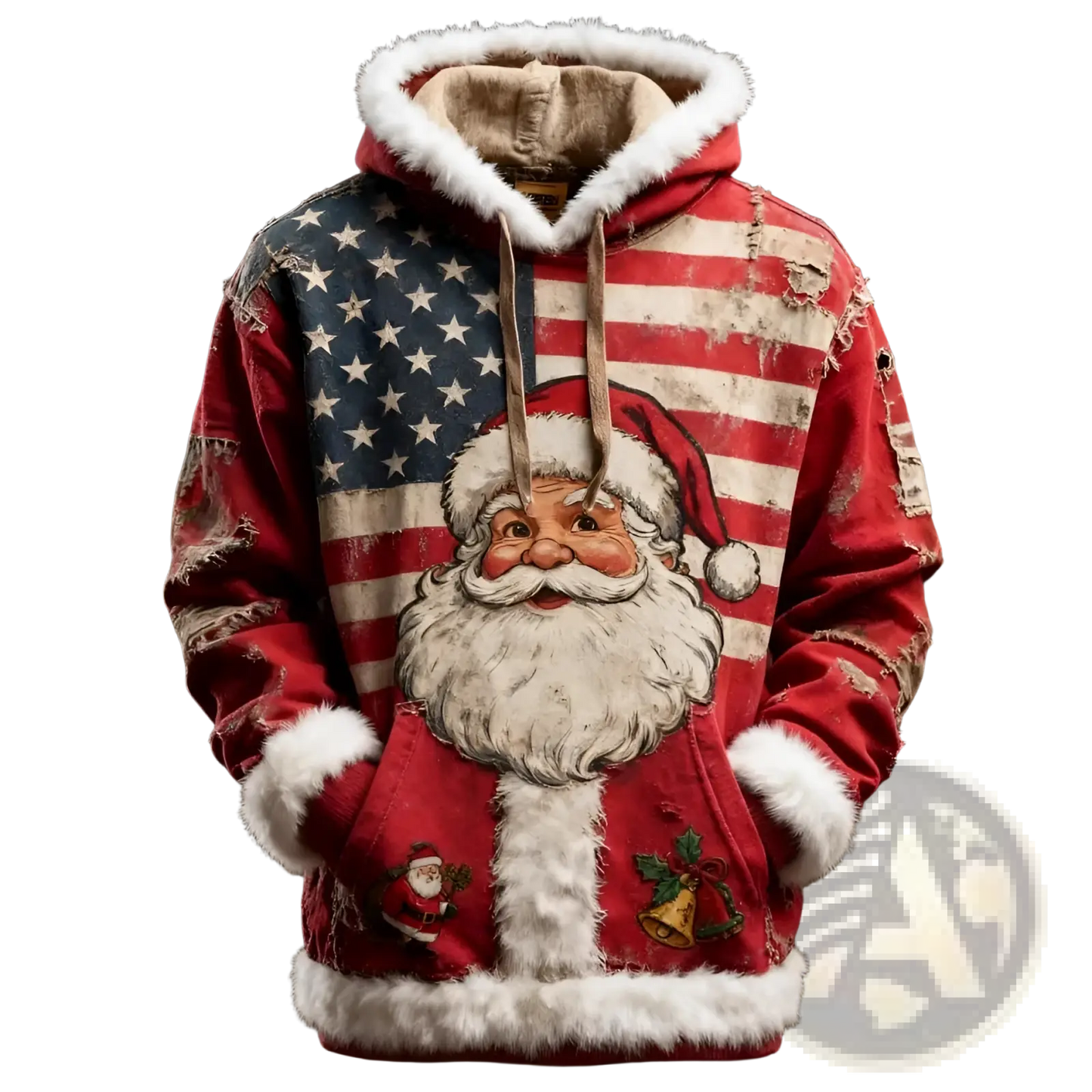 Santa Holiday Faux Fur Trim Christmas Hoodie with Pockets