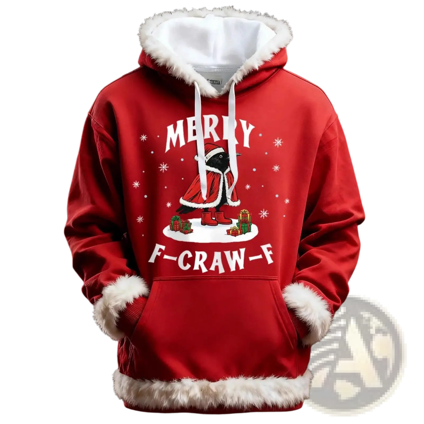 Santa Holiday Faux Fur Trim Christmas Hoodie with Pockets