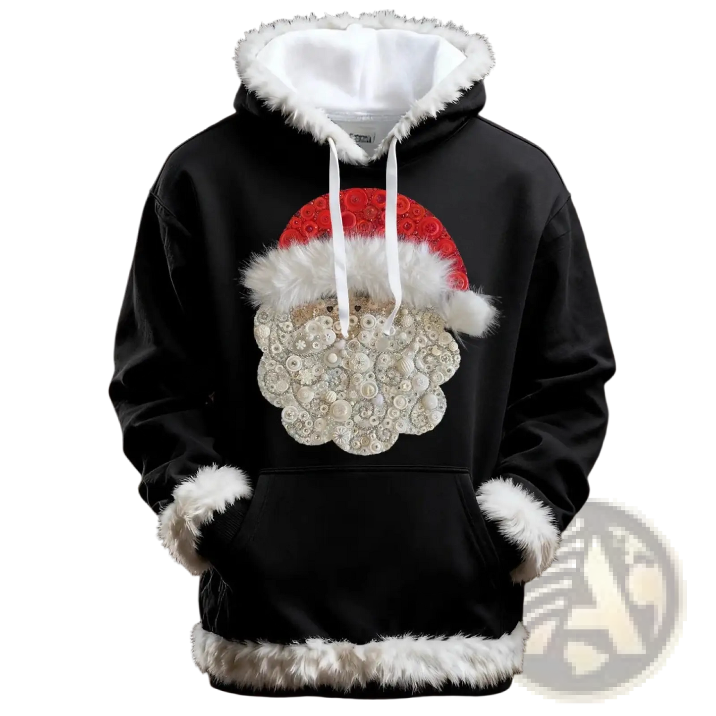 Santa Holiday Faux Fur Trim Christmas Hoodie with Pockets