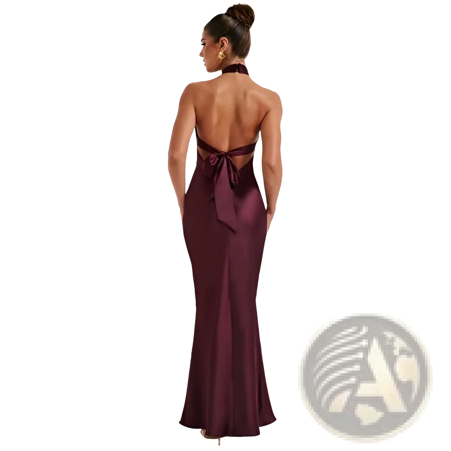 Satin Halter Neck Backless Maxi Dress