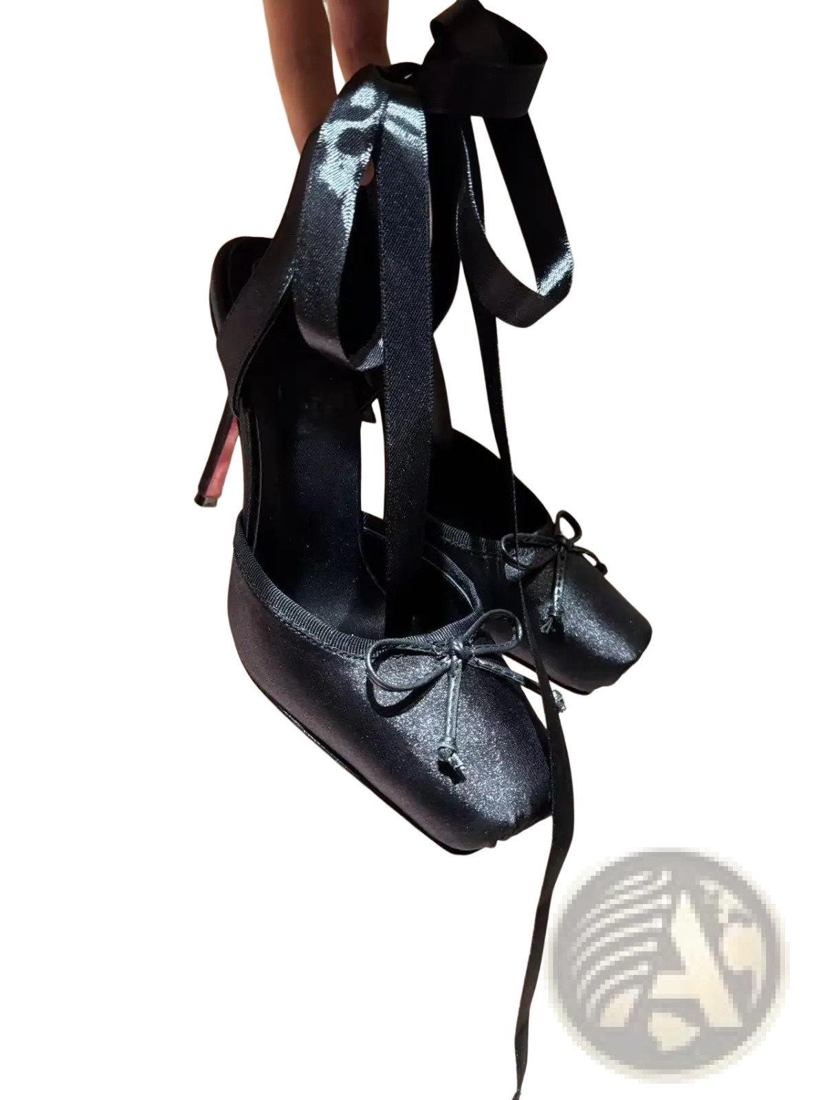 Satin Ribbon High Heel Ballet Flats with Leather Sole