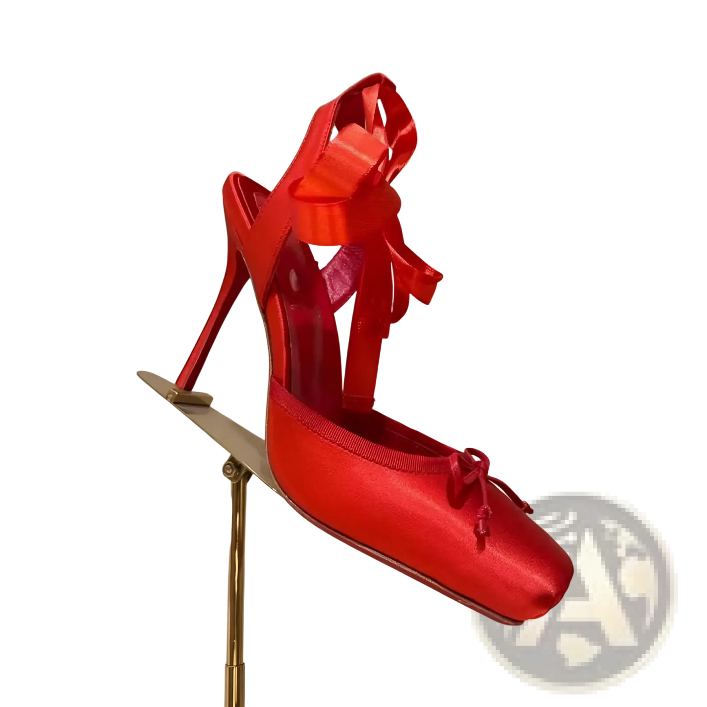 Satin Ribbon High Heel Ballet Flats with Leather Sole