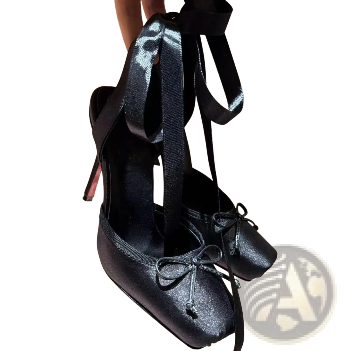 Satin Ribbon High Heel Ballet Flats with Leather Sole