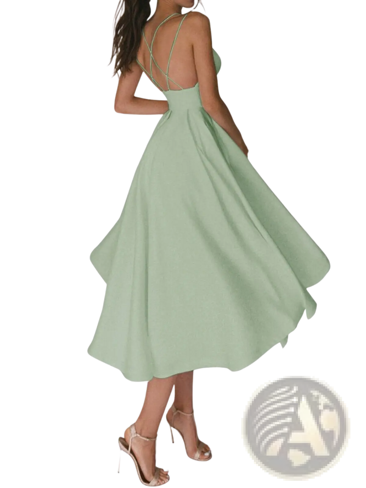 Satin v Neck Spaghetti Strap a Line Midi Dress