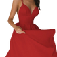 Satin v Neck Spaghetti Strap a Line Midi Dress