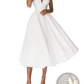 Satin v Neck Spaghetti Strap a Line Midi Dress