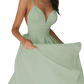 Satin v Neck Spaghetti Strap a Line Midi Dress