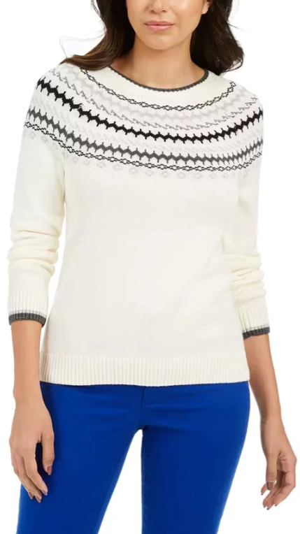 Charter Club Women's Metallic Fair Isle Family Sweater white Size Small