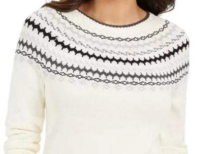 Charter Club Women's Metallic Fair Isle Family Sweater white Size Small