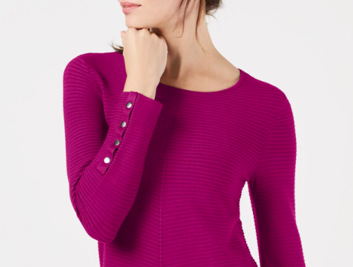 Alfani Women's Ribbed Snap-Detail Sweater Pink Size X-Large