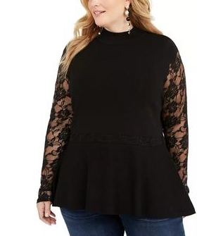 INC International Concepts Women's Plus Size Rhinestone Tunic Black Size 1X