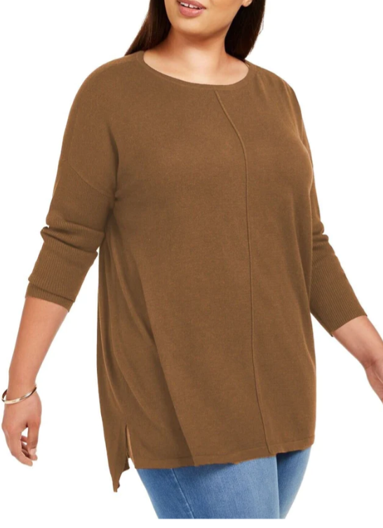 Style & Co Women's Seam-Front Tunic Sweater Brown Size Large