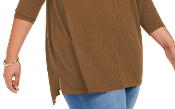Style & Co Women's Seam-Front Tunic Sweater Brown Size Large