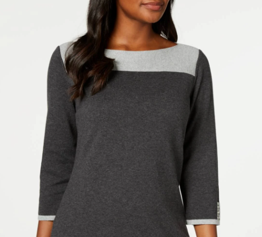 Karen Scott Women's Cotton Color blocked Sweater Gray Size Small