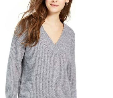 Hippie Rose Juniors' V-Neck Chenille Sweater Gray Size X-Small