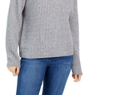 Hippie Rose Juniors' V-Neck Chenille Sweater Gray Size X-Small