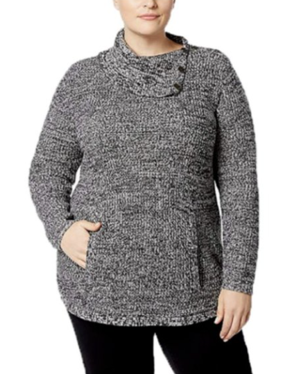 Style & Co Women's Plus Button Trim Sweater Gray Size 1X