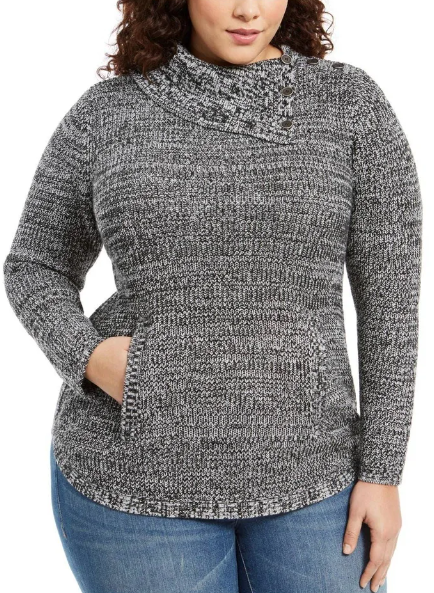 Style & Co Women's Plus Button Trim Sweater Gray Size 1X