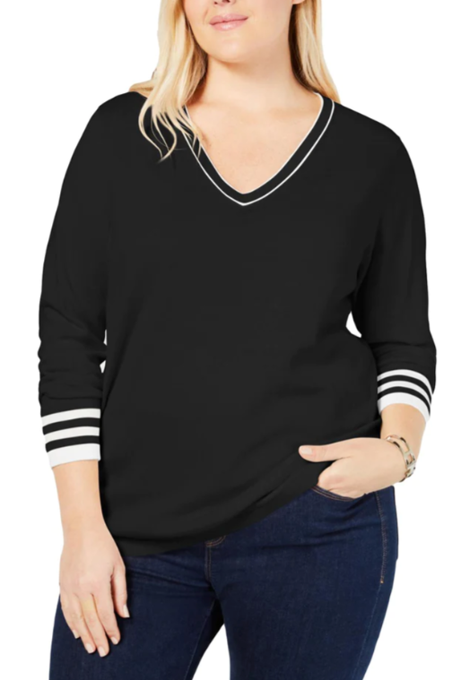 Tommy Hilfiger Womens Black Long Sleeve V Neck Sweater Black Size 2X
