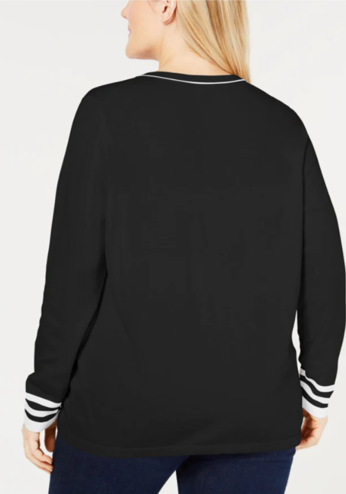 Tommy Hilfiger Womens Black Long Sleeve V Neck Sweater Black Size 2X