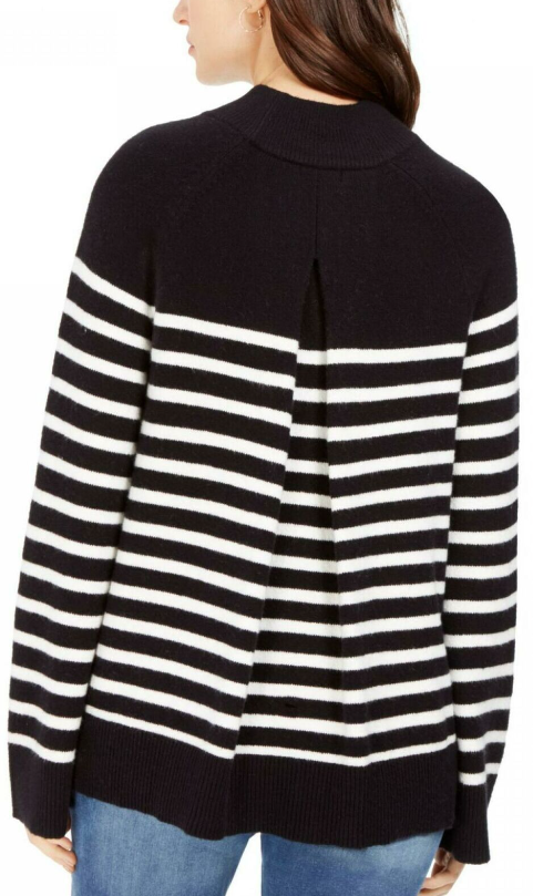 Charter Club Women's Striped Mockneck Sweater Black Size X-Large