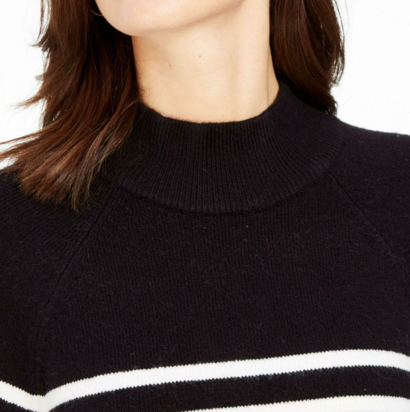 Charter Club Women's Striped Mockneck Sweater Black Size X-Large